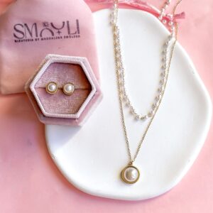 Komplet naszyjnik podwójny z perłami i kolczyki perełki