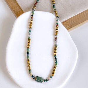 Naszyjnik choker agat mszysty, fluoryt