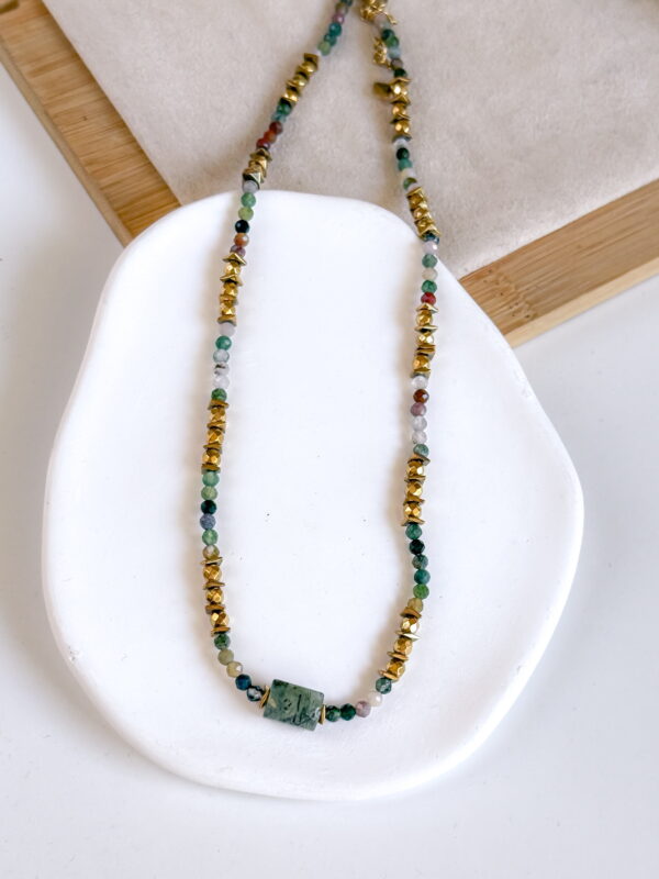 Naszyjnik choker agat mszysty, fluoryt