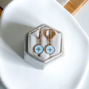 Kolczyki wiszące róże wiatrów niebieskie emaliowanie