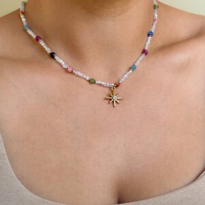 Naszyjnik choker kolorowe agaty róża wiatrów