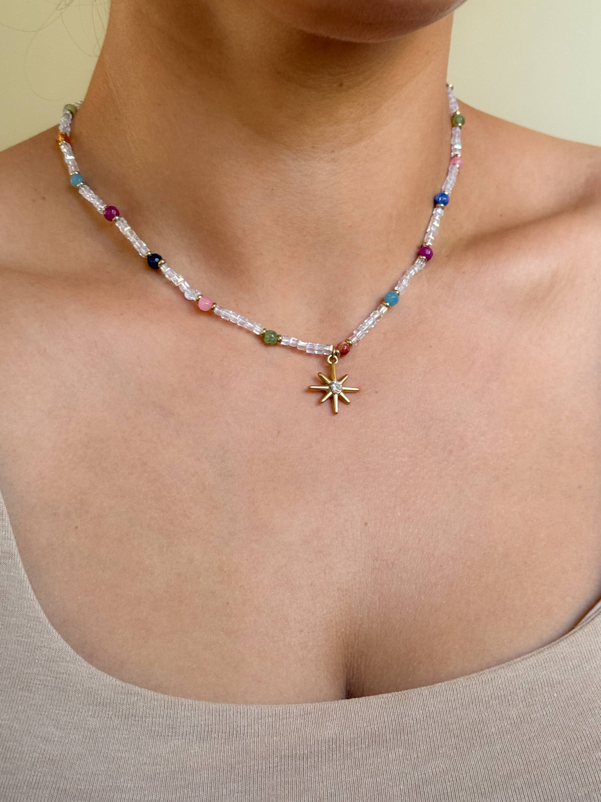 Naszyjnik choker kolorowe agaty róża wiatrów