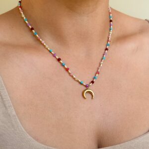 Naszyjnik choker kolorowe agaty księżyc