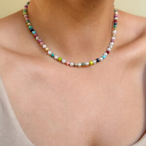 Naszyjnik choker złote kamienie Howlit perły