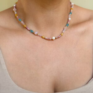 Naszyjnik choker kamienie rodonit, jadeit, perły