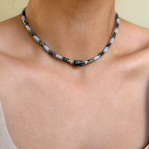 Naszyjnik choker kamień Labradoryt szary