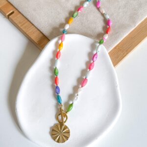 Naszyjnik kolorowa masa perłowa blaszka wachlarz