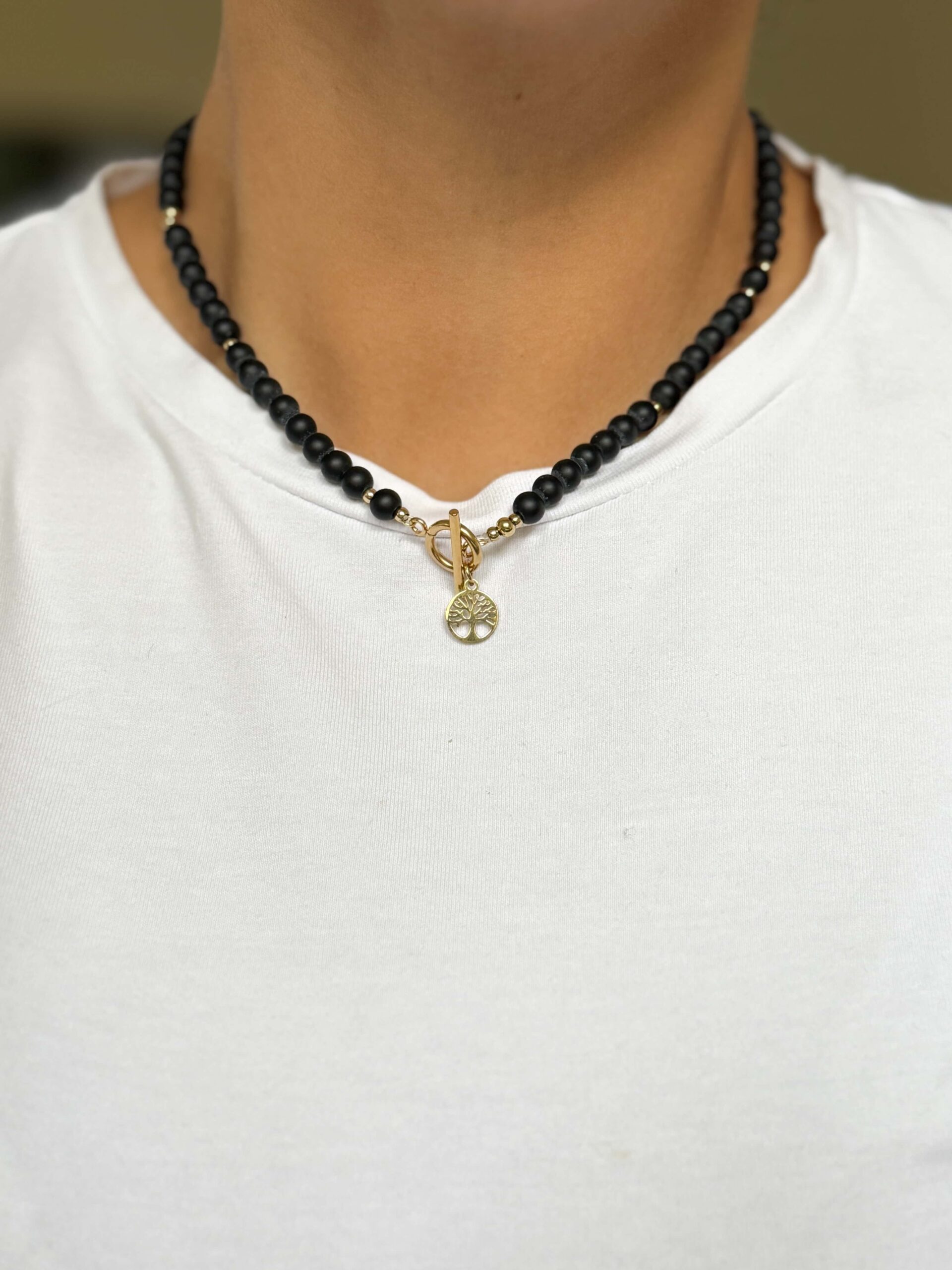 Ręcznie wykonany naszyjnik kamienie onyks drzewo życia