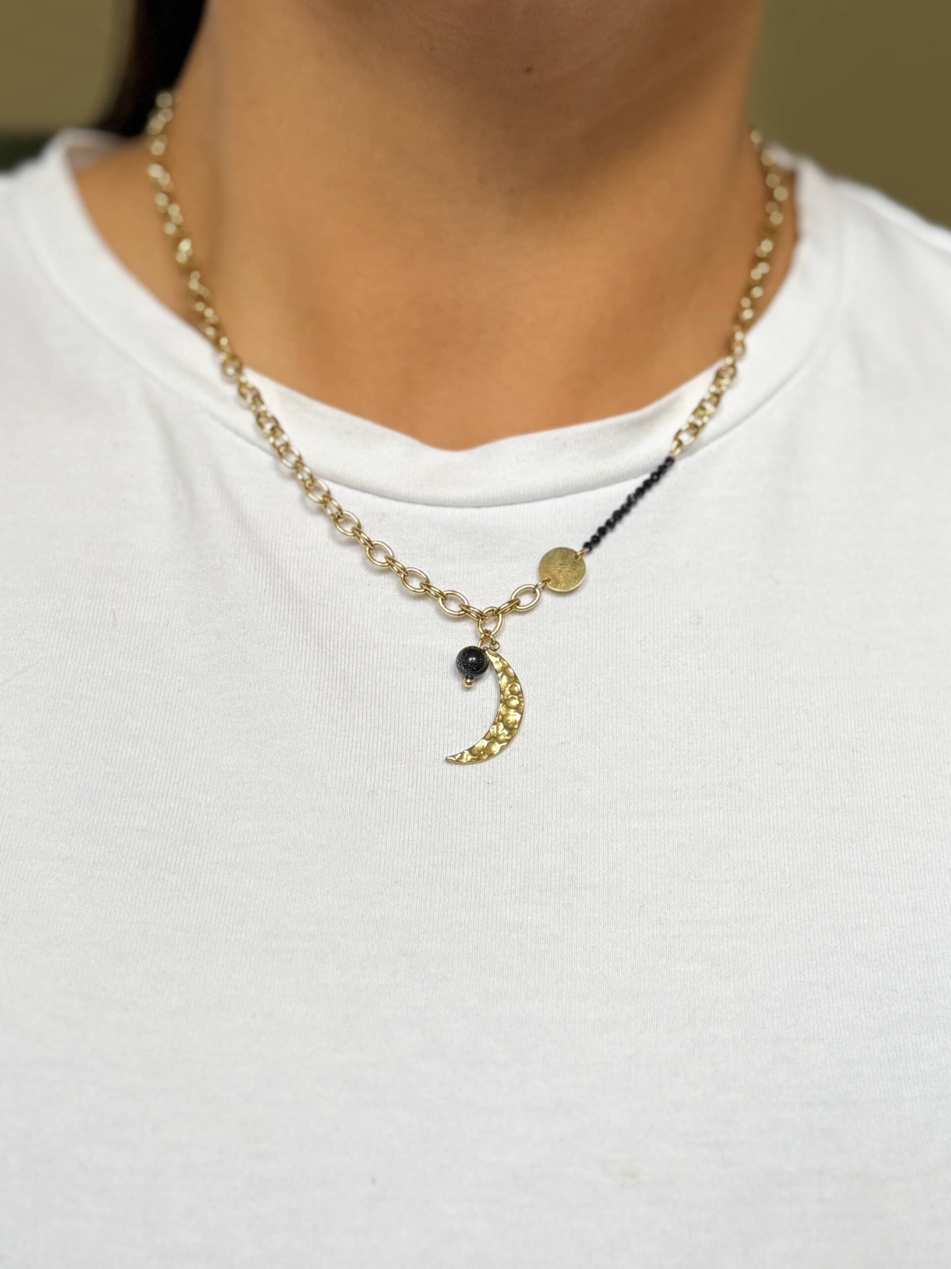 Ręcznie wykonany naszyjnik kamienie Noc Kairu księżyc - obrazek 3