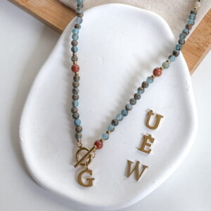 Naszyjnik ręcznie wykonany kamienie jaspis jesienny LITERA