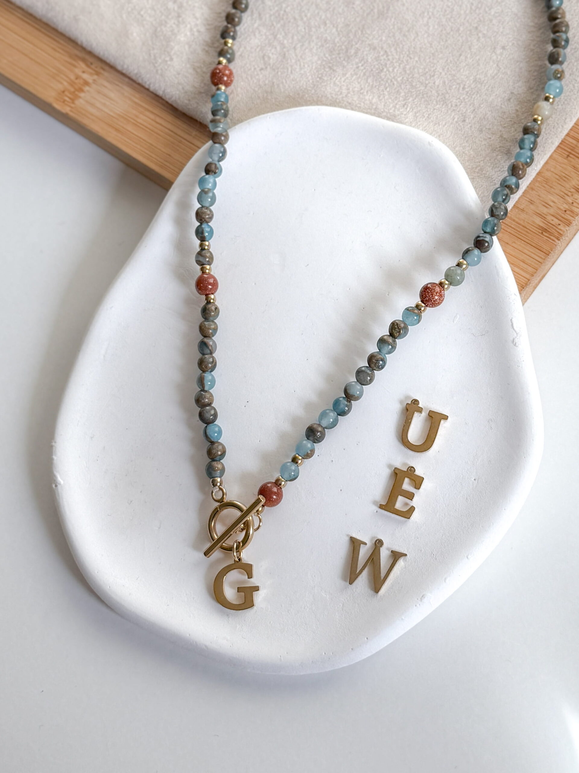 Naszyjnik ręcznie wykonany kamienie jaspis jesienny LITERA