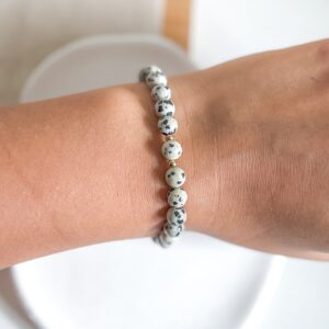 Bransoletka na gumce, ręcznie robiona jaspis dalmatyński no.3