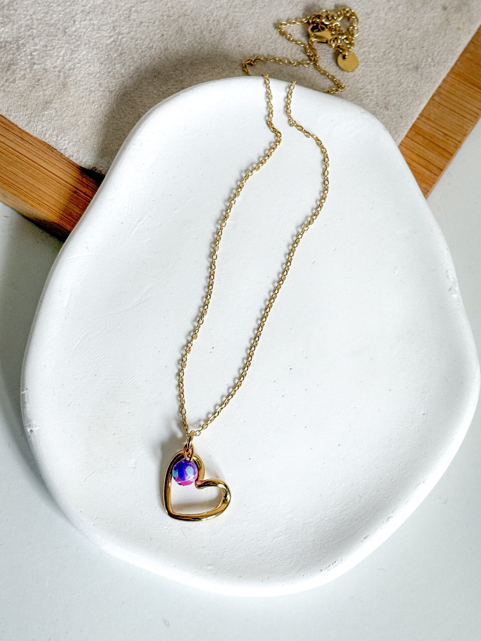 Naszyjnik obwódka serce kamień jaspis cesarski fioletowy - obrazek 2