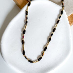 Naszyjnik choker jesienne ciemne koraliki podłużne