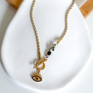 Naszyjnik choker oko czarne jaspis dalmatyński