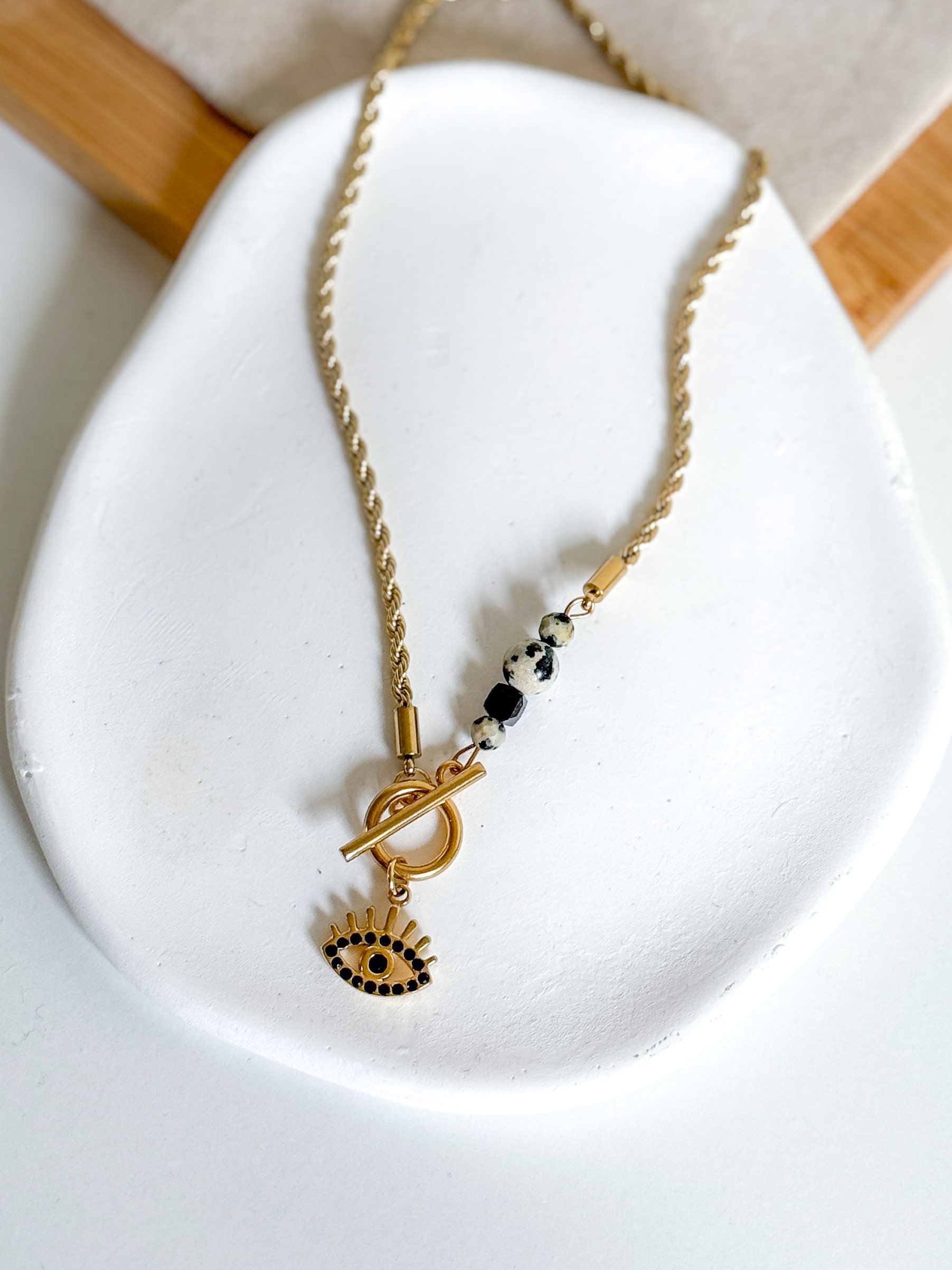 Naszyjnik choker oko czarne jaspis dalmatyński