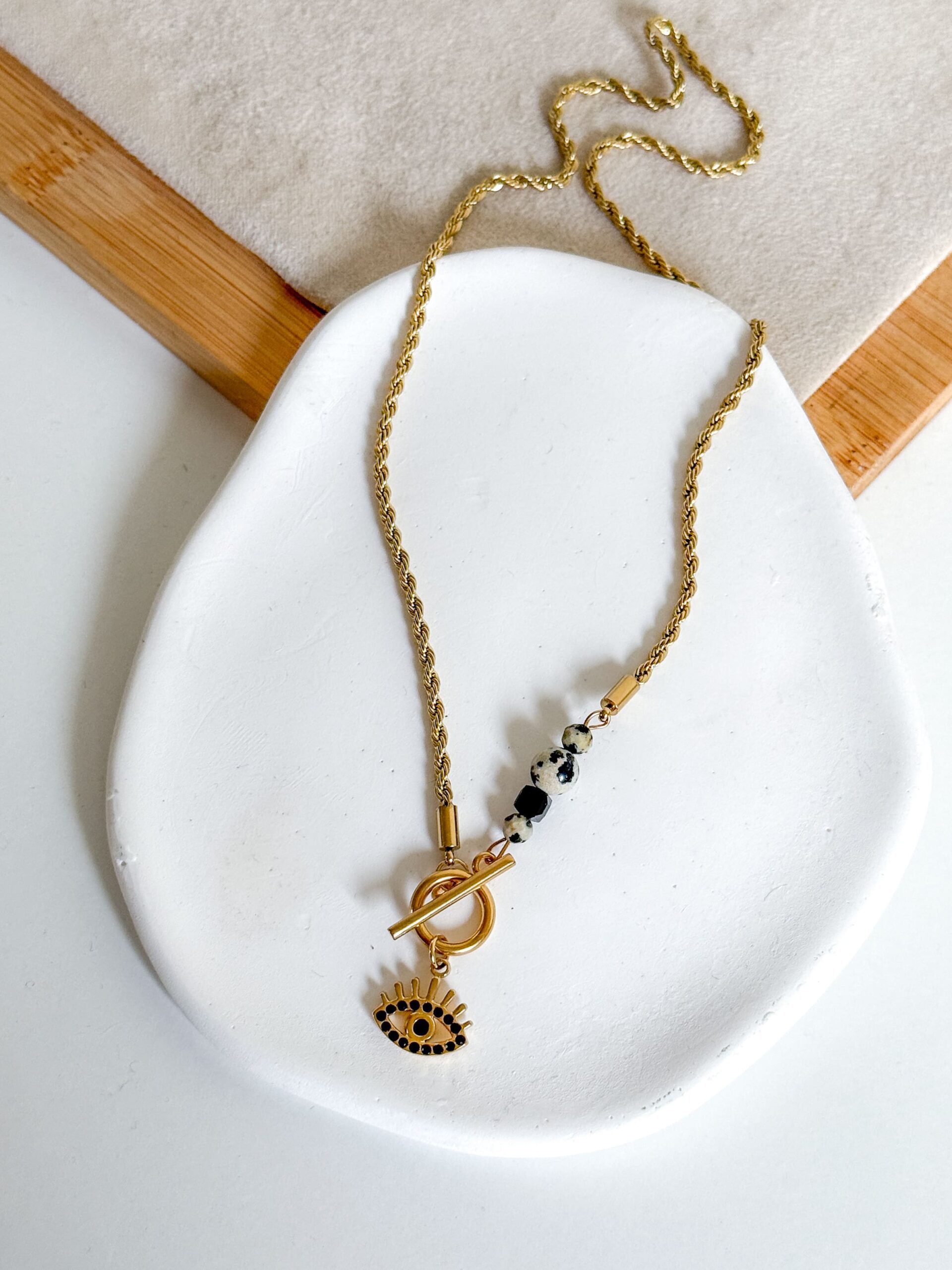 Naszyjnik choker oko czarne jaspis dalmatyński - obrazek 2