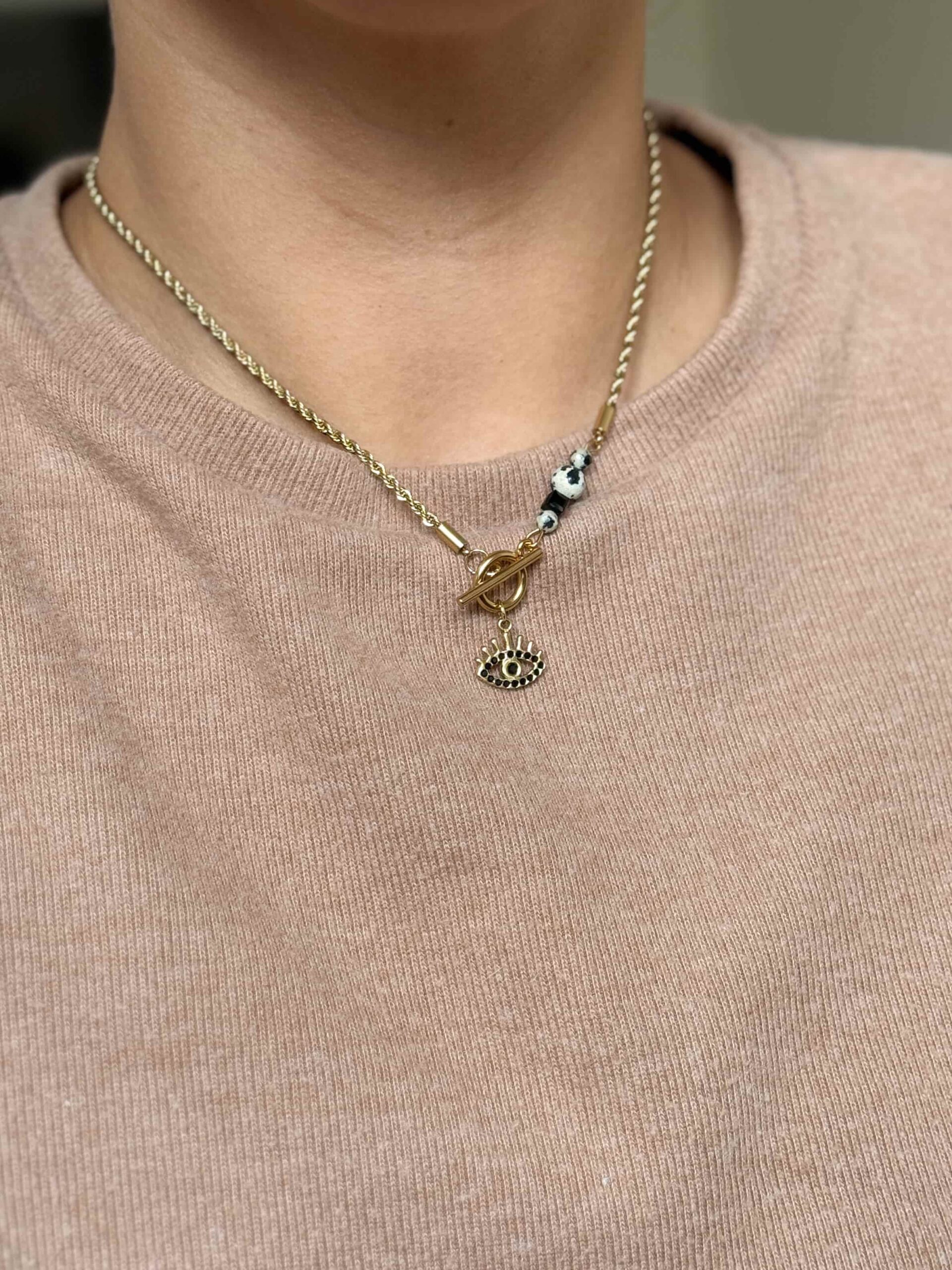 Naszyjnik choker oko czarne jaspis dalmatyński - obrazek 3