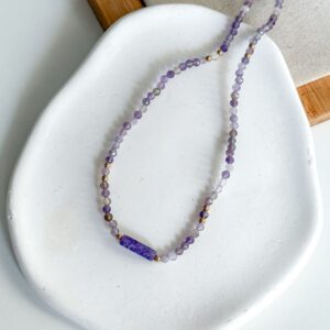 Naszyjnik choker ręcznie wykonany kamień ametyst fasetowany