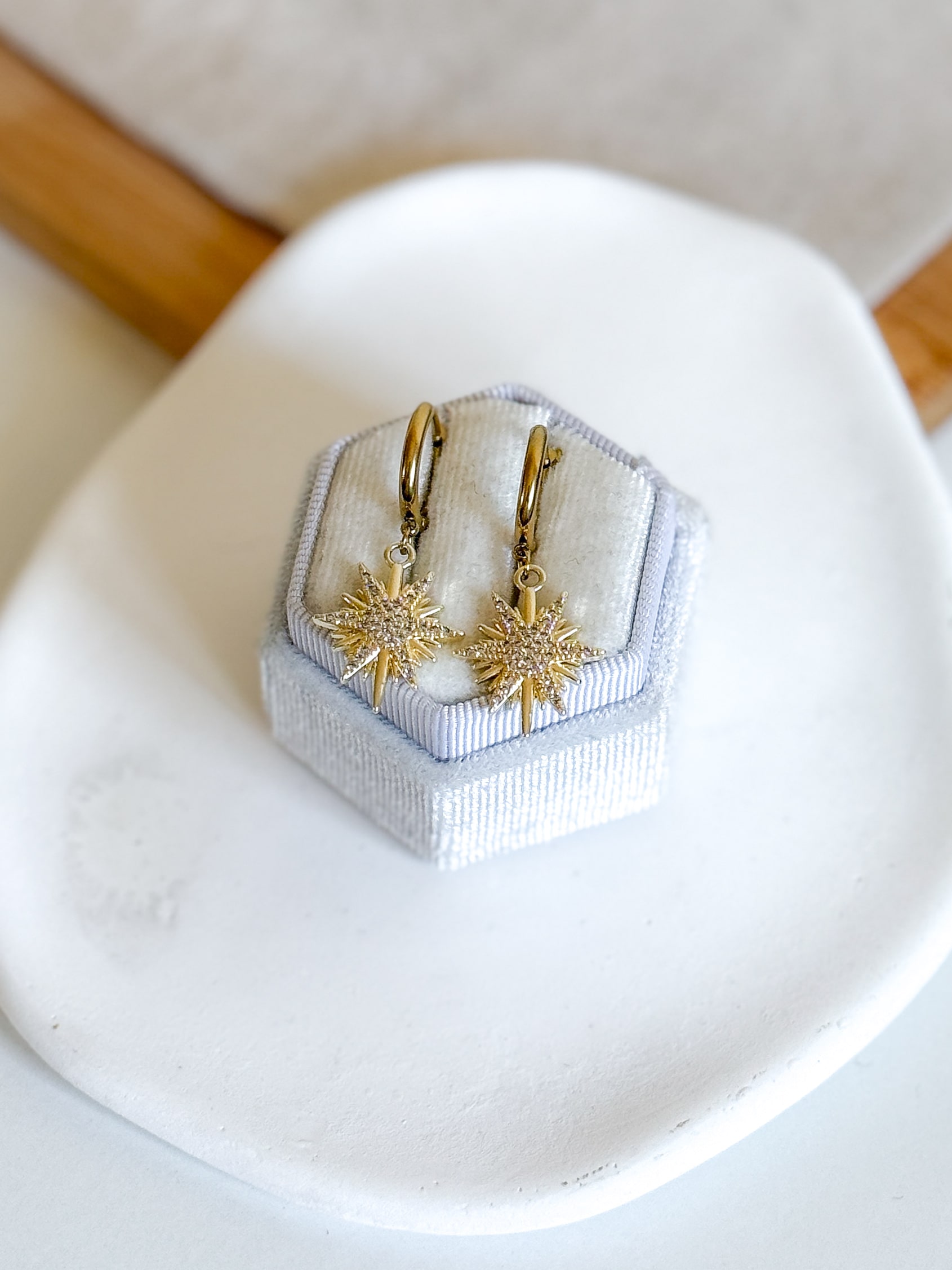 Kolczyki wiszące róże wiatrów w cyrkoniach