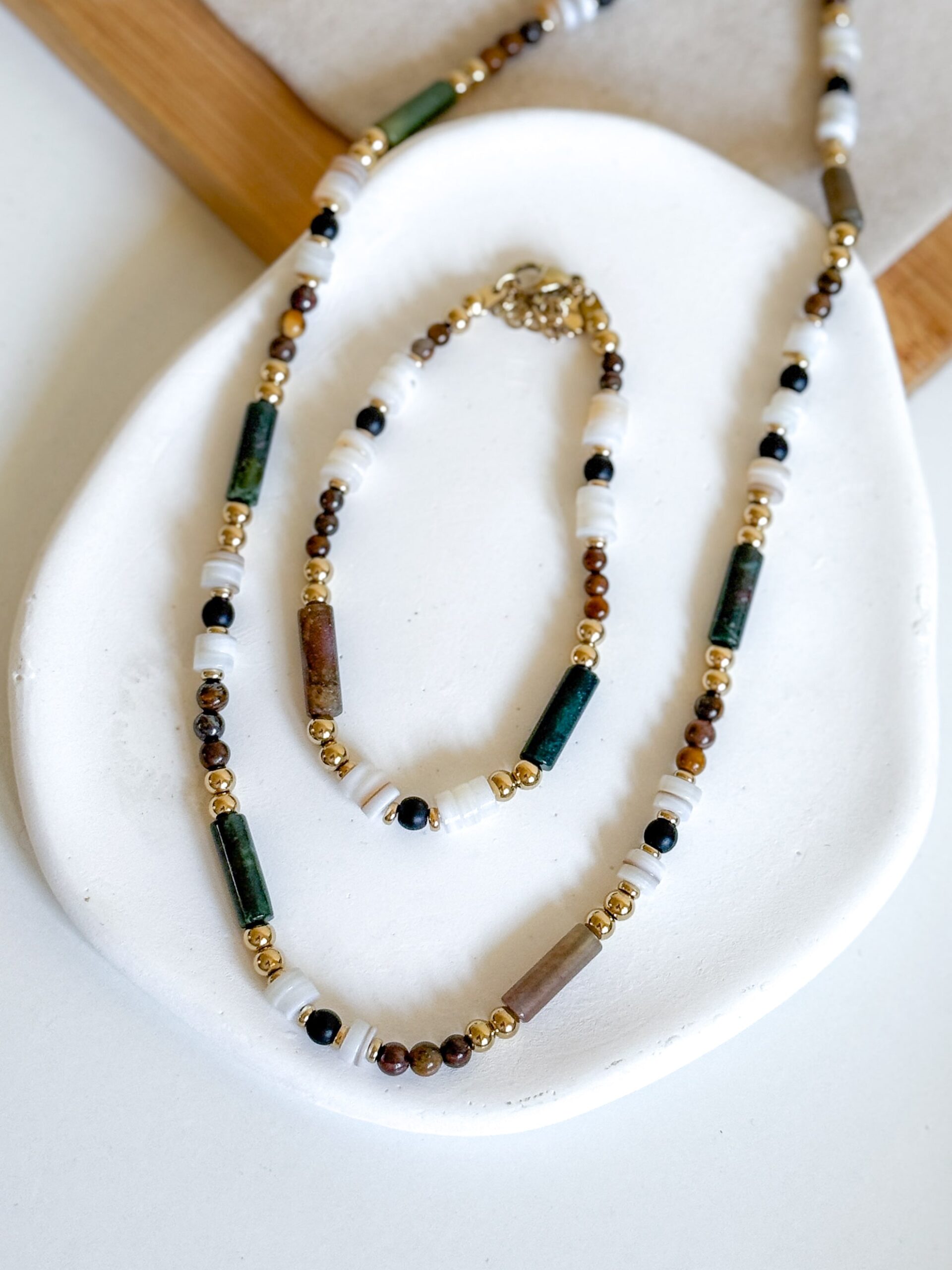 Komplet bransoletka i naszyjnik tygrysie oko, agat zielony