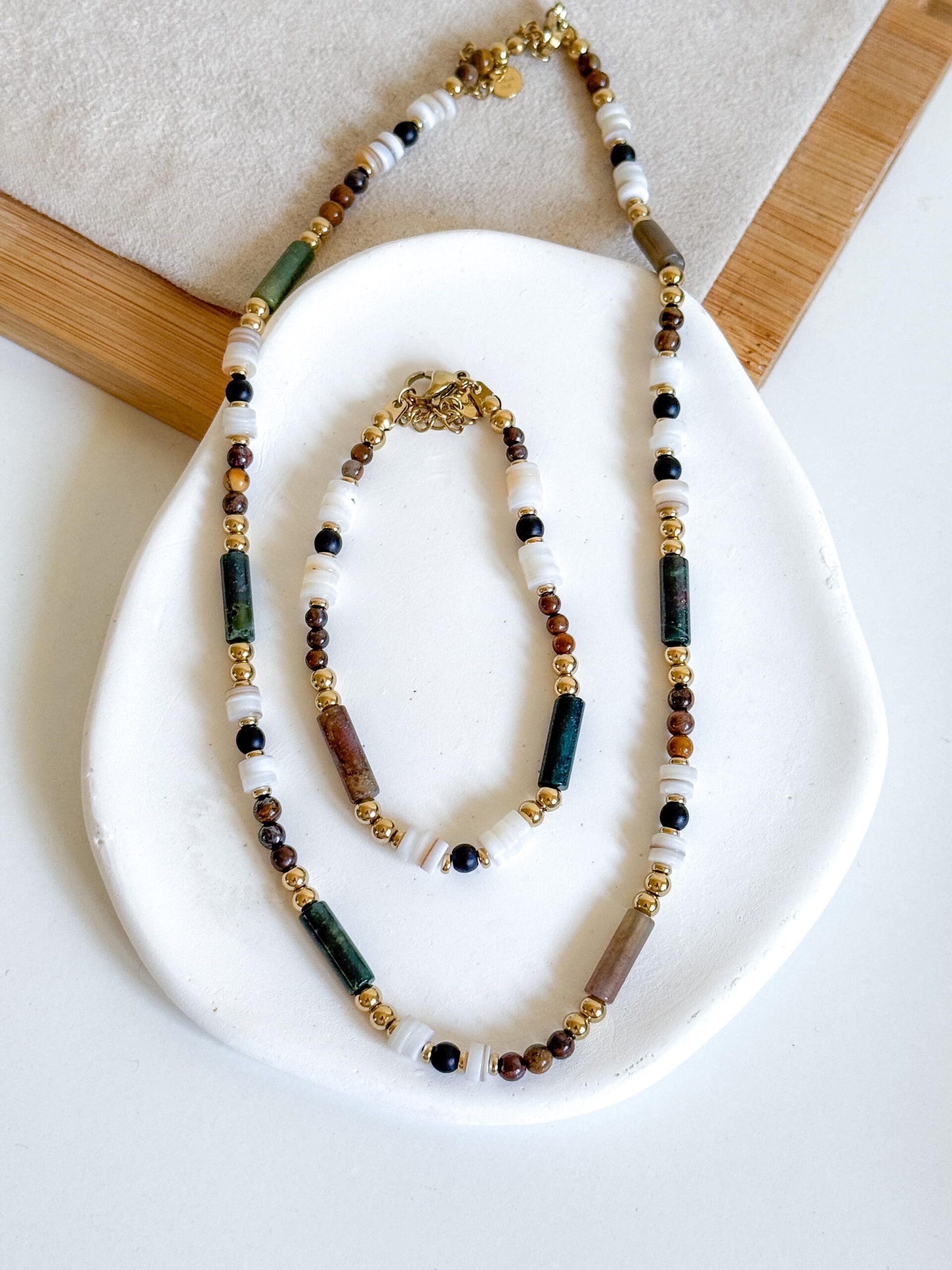 Komplet bransoletka i naszyjnik tygrysie oko, agat zielony - obrazek 2