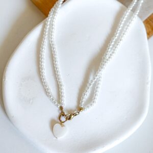Naszyjnik podwójny perły, serce masa perłowa