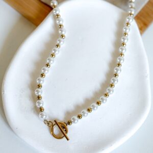 Naszyjnik perły złote kulki, zapięcie Tbar