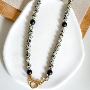 Naszyjnik choker ręcznie wykonany jaspis dalmatyński onyks