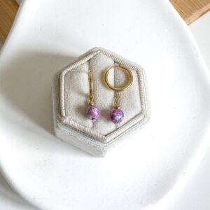 Kolczyki ręcznie wykonane kółka kamienie Jaspis cesarski fioletowy