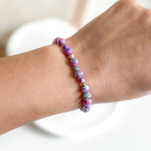 Bransoletka na gumce, ręcznie robiona jaspis cesarski fioletowy