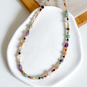 Naszyjnik kamienie nieregularne ametyst fluoryt kwarc