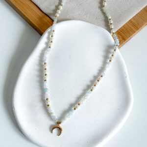 Naszyjnik morganit perły księżyc