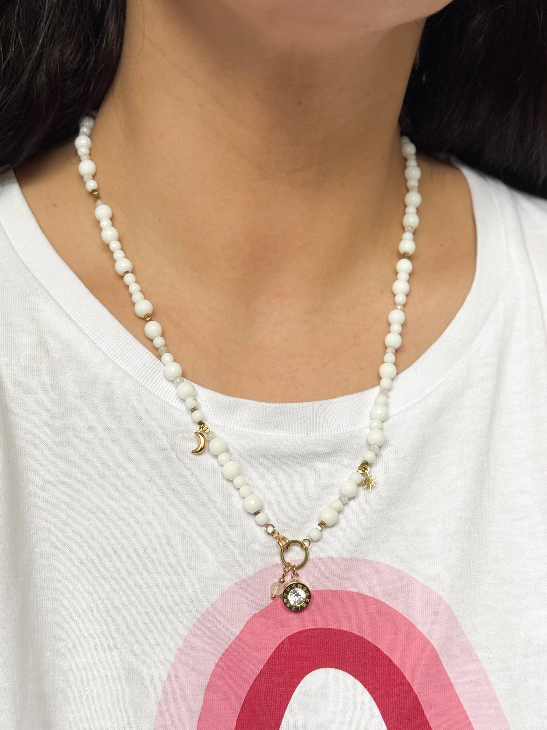 Naszyjnik onyks biały zawieszki - obrazek 3