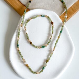 Komplet kamienie zieleń perły hodowlane turkus afrykański