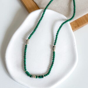 Naszyjnik choker ręcznie wykonany malachit jaspis dalmatyński