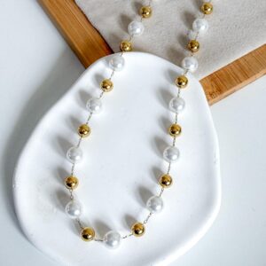 Naszyjnik duże perły złote kulki