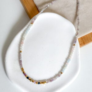 Naszyjnik choker ręcznie wykonany turmalin różowy i kolorowy, morganit