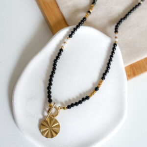 Naszyjnik choker ręcznie wykonany turmalin czarne, kamień księżycowy