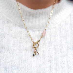 Kolekcja walentynkowa- naszyjnik dowolna LITERA turmalin, cytryn, kwarc różowy, rodonit