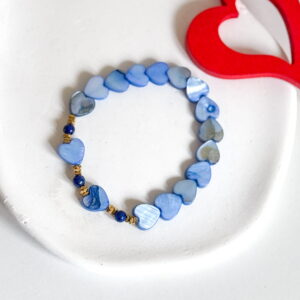 Bransoletka na gumce serca masa perłowa granat lapis lazuli