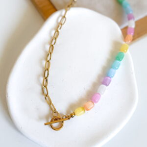 Naszyjnik WIOSNA/LATO pastylki pastelowe kolorowe z łańcuszkiem