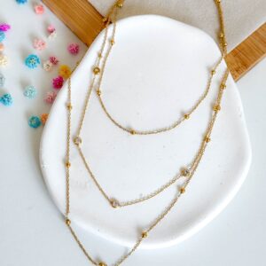 Naszyjnik potrójny kaskadowy kryształki kulki