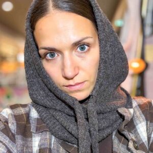 Balaclava wiskoza+wełna komin kaptur zimny brąz